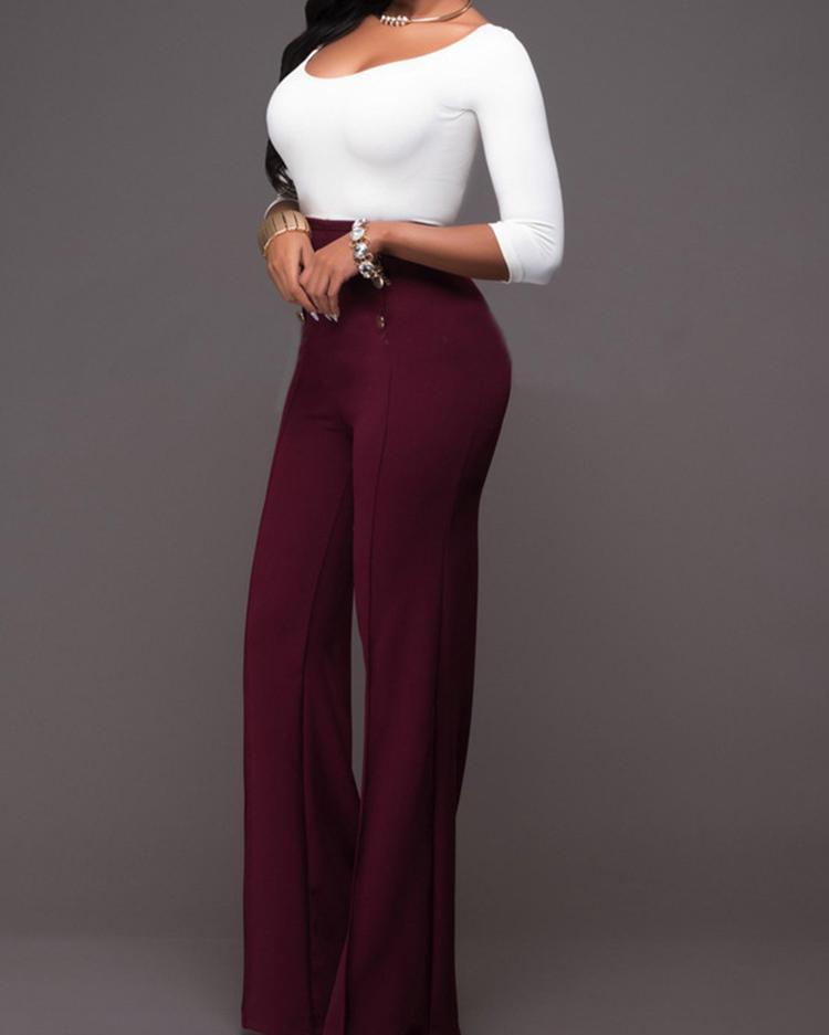 Double-breasted High Waist Wide Leg Pants