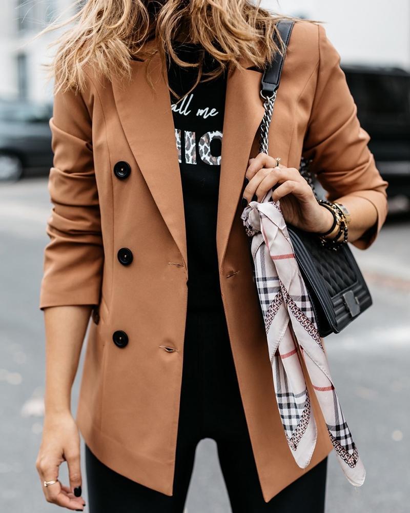 Solid Double Breasted Blazer Coat