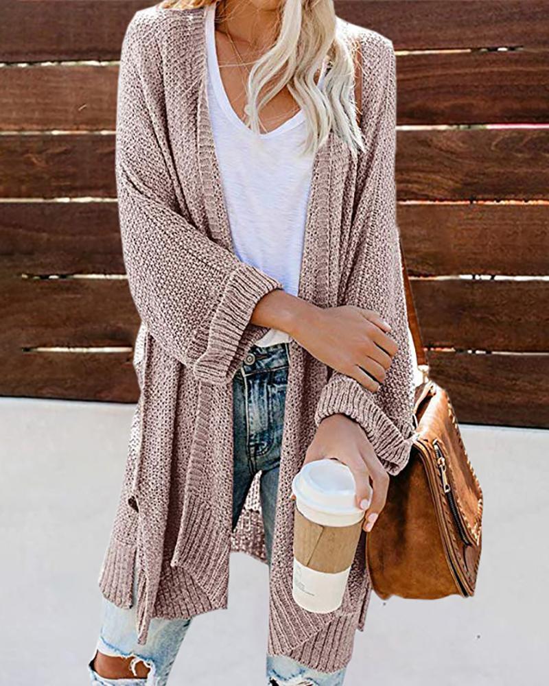 Solid Open Front Knitting Cardigan