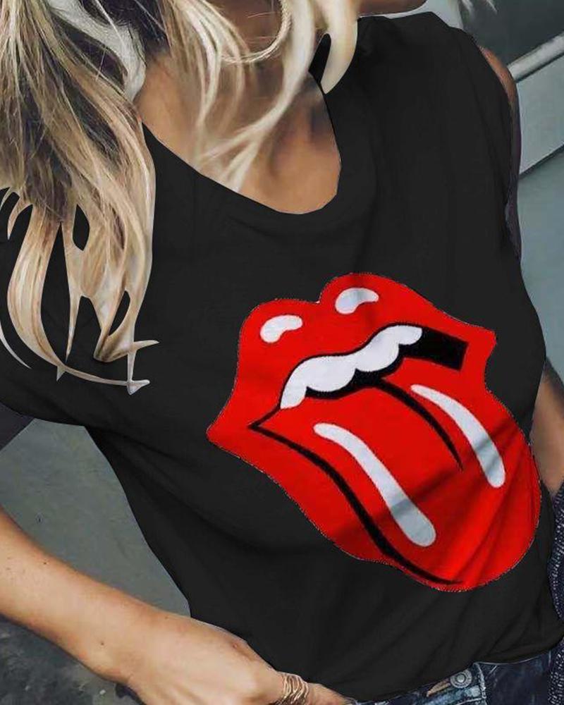 Lip Print Short Sleeve T-Shirt