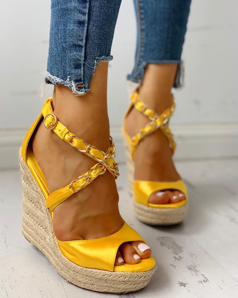 Chain Detail Espadrille Wedge Sandals