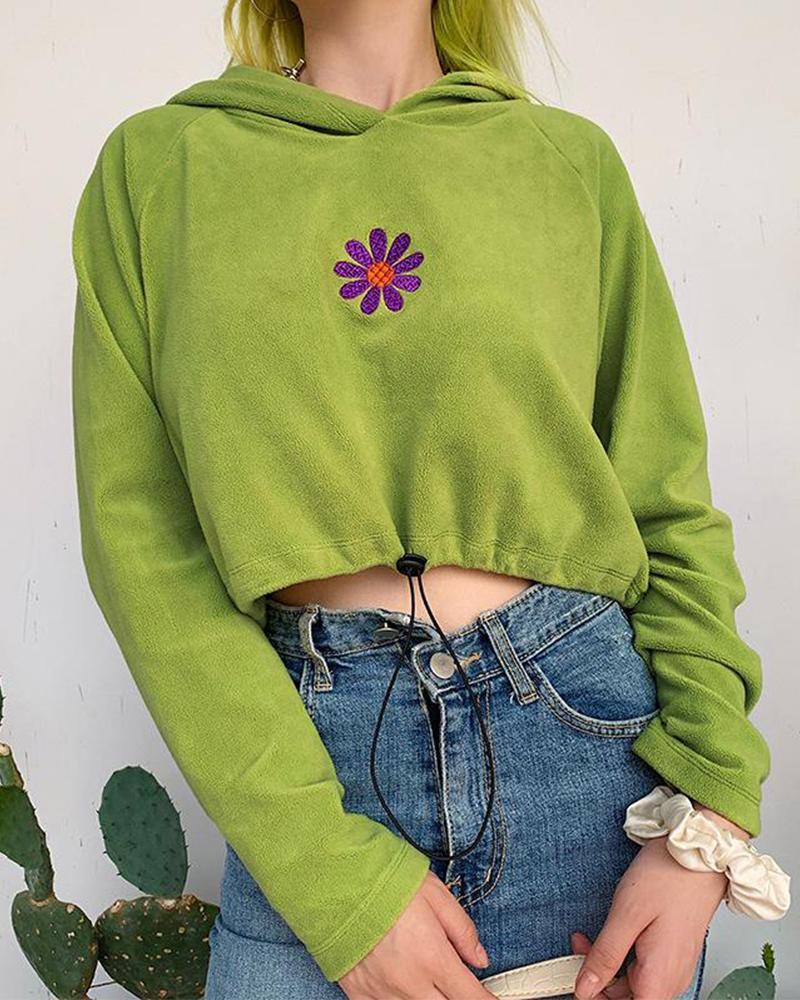 Outlet26 Floral Embroidery Crop Hooide green