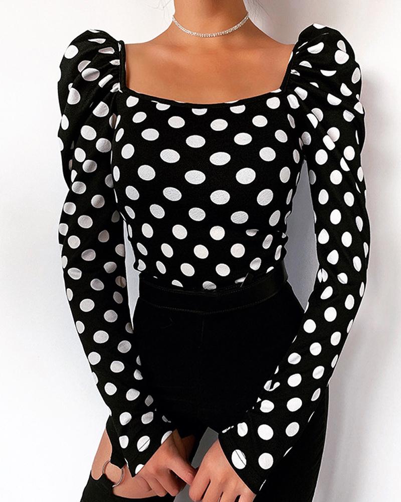 Outlet26 Dot Print Puffed Sleeve Blouse black