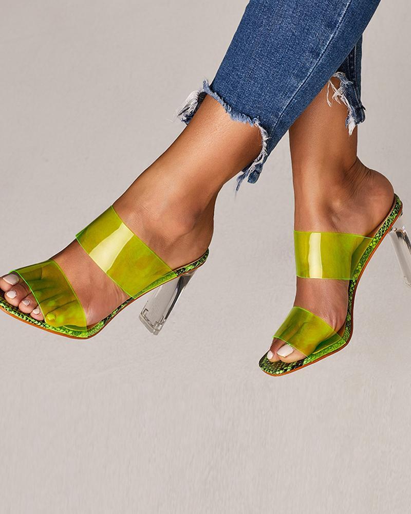 Outlet26 Clear Strap Crystal Heeled Sandals green