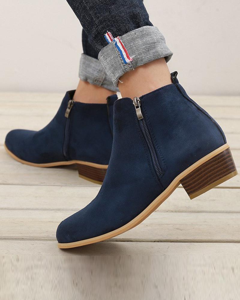 Faux Leather Side Zip Ankle Boots