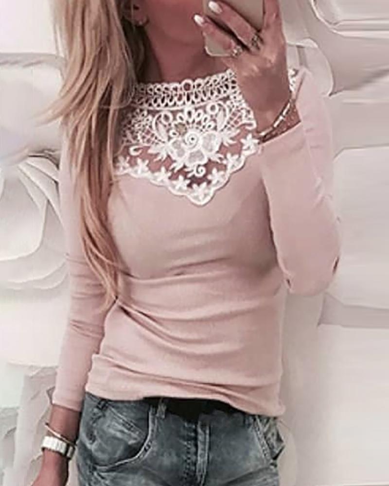 Outlet26 Crochet Lace Long Sleeve Blouse pink