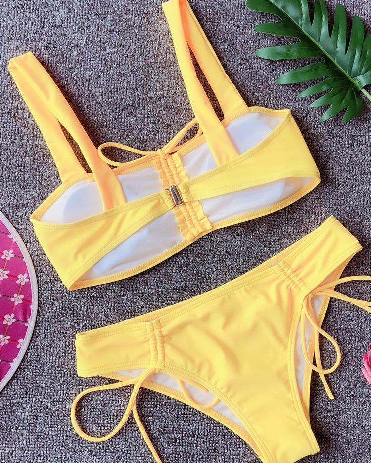 Thin Strap Drawstring Design Bikini Sets