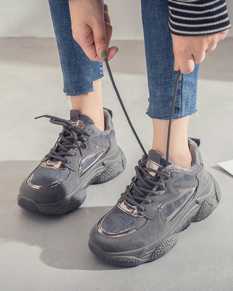 Faux Fur Lined Lace-Up Sneakers