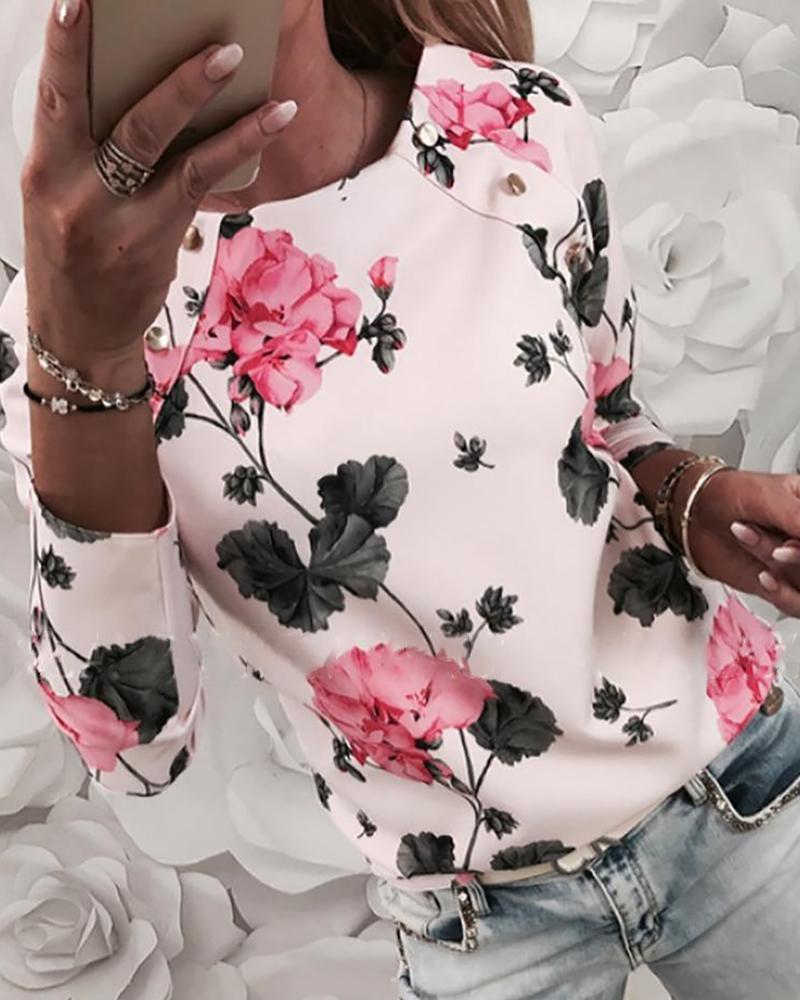 Outlet26 Floral Print Long Sleeve Blouse pink