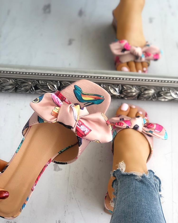 Outlet26 Fashion Print Bowknot Satin Casual Sandals pink
