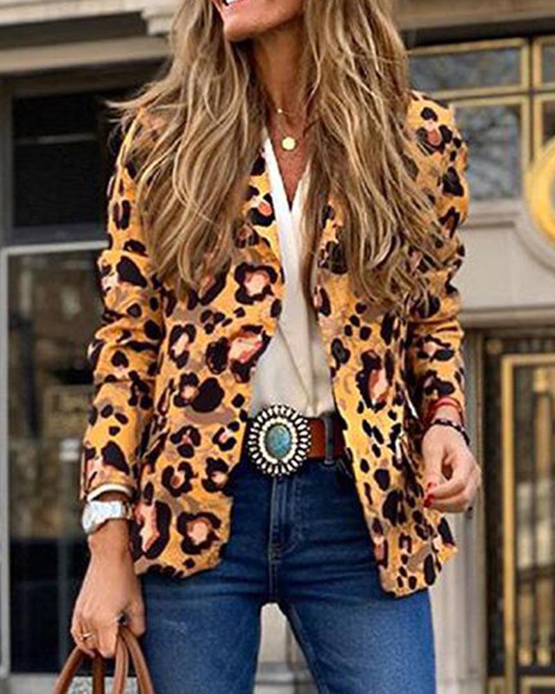Leopard Print One-Button Blazer