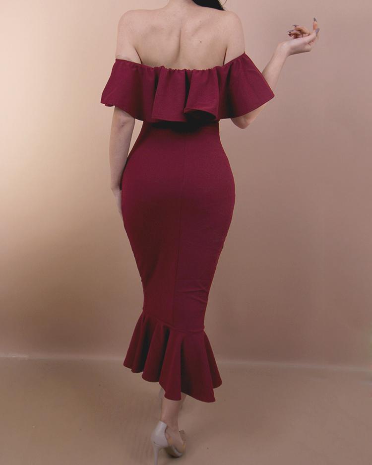 Sexy Flared Off Shoulder Cocktail Party Bodycon Dress