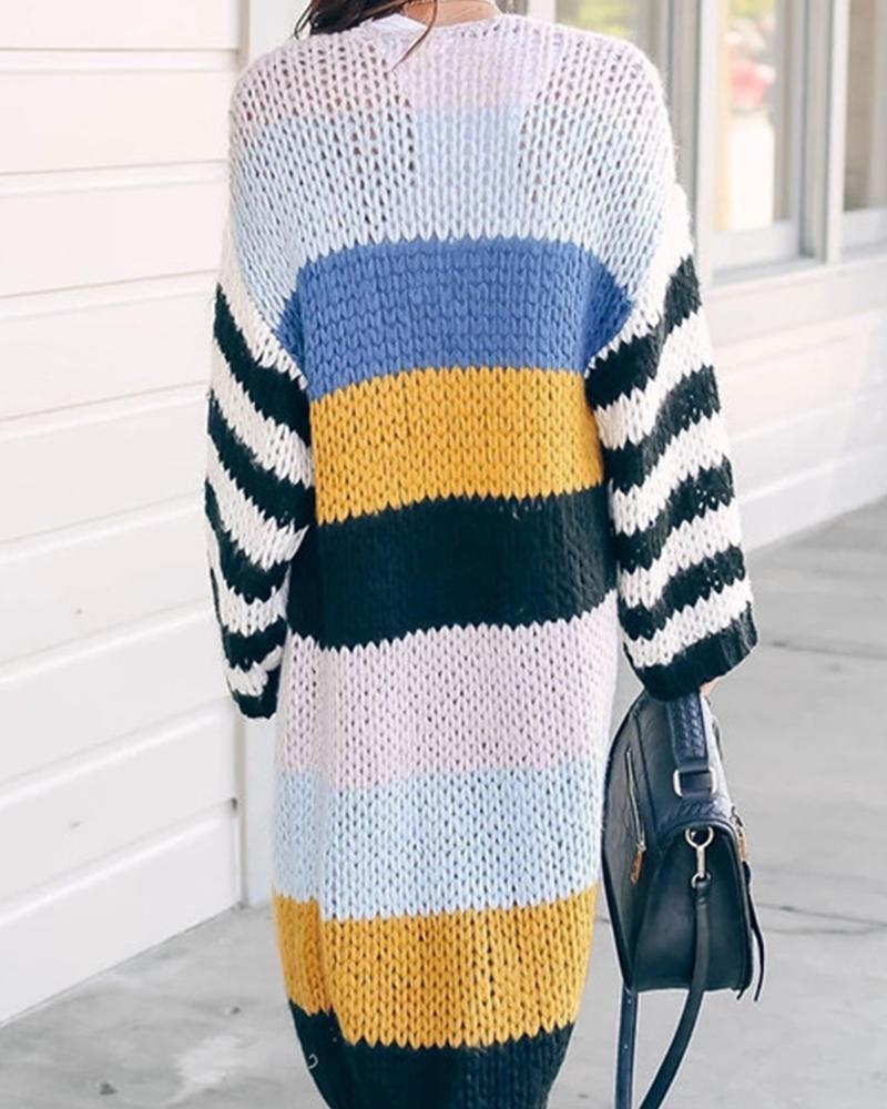Striped Long Sleeve Knitted Cardigan