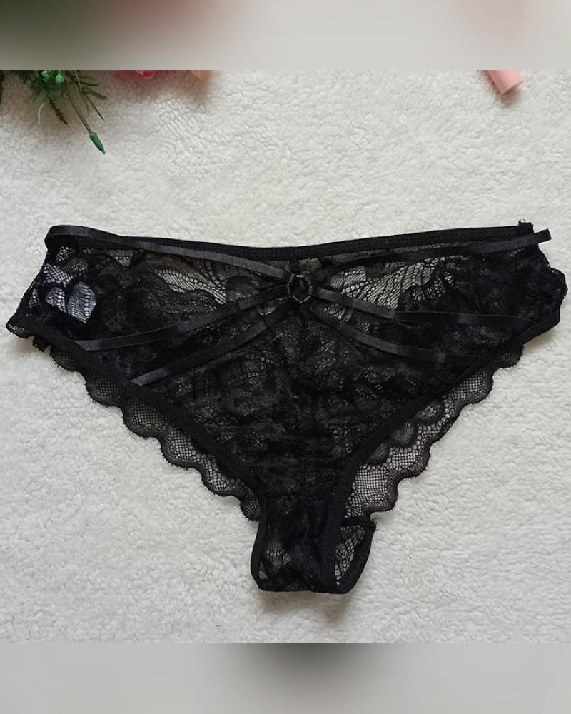 Solid Color Splicing Lace Cut-out Panties