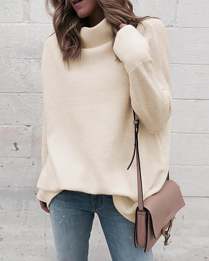 Solid Long Sleeve High Neck Sweater