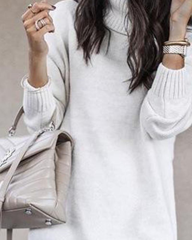 Solid High Neck Oversized Sweater
