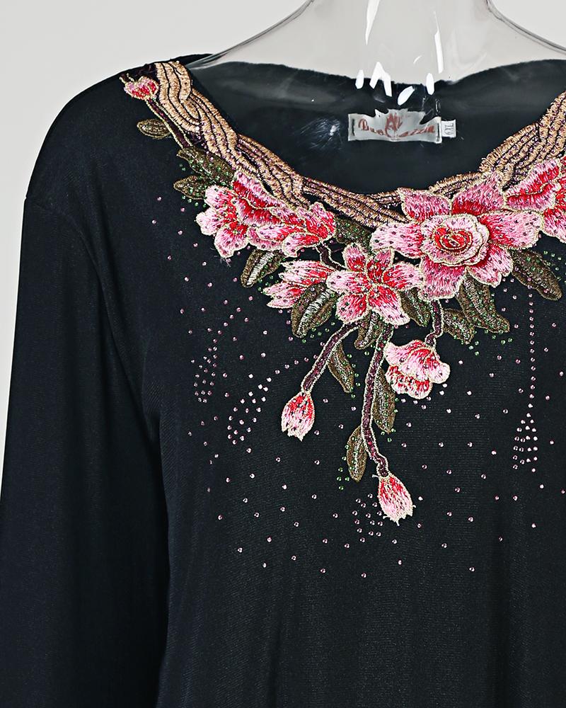 Flower Embroidery Studded Detail Blouse