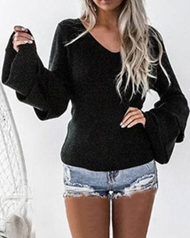 V Neck Layered Bell Sleeve Sweater