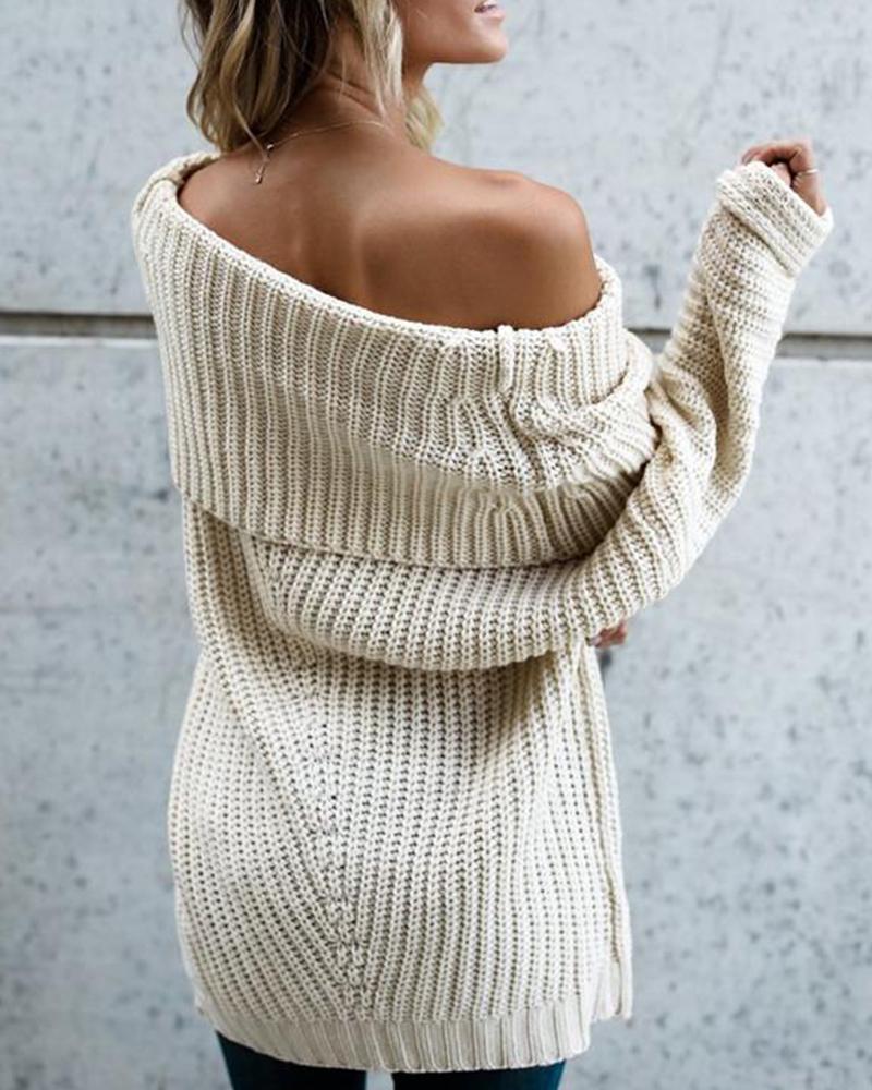 Off Shoulder Rib Knit Sweater