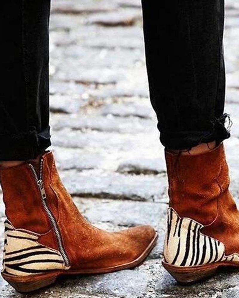 Outlet26 Pointed Zebra Print Ankle Boots brown