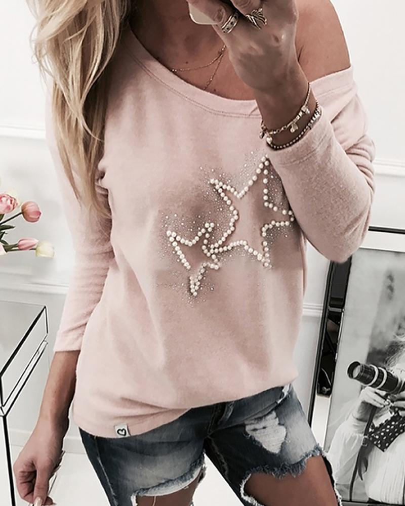 Outlet26 Star Beaded Design Casual Sweatshirt pink