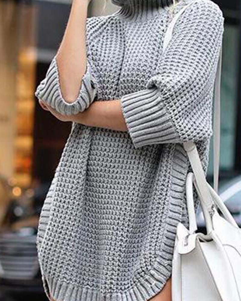 Plain High Neck Loose Knit Sweater