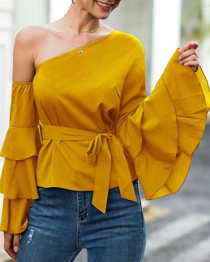 One Shoulder Layered Sleeve Top