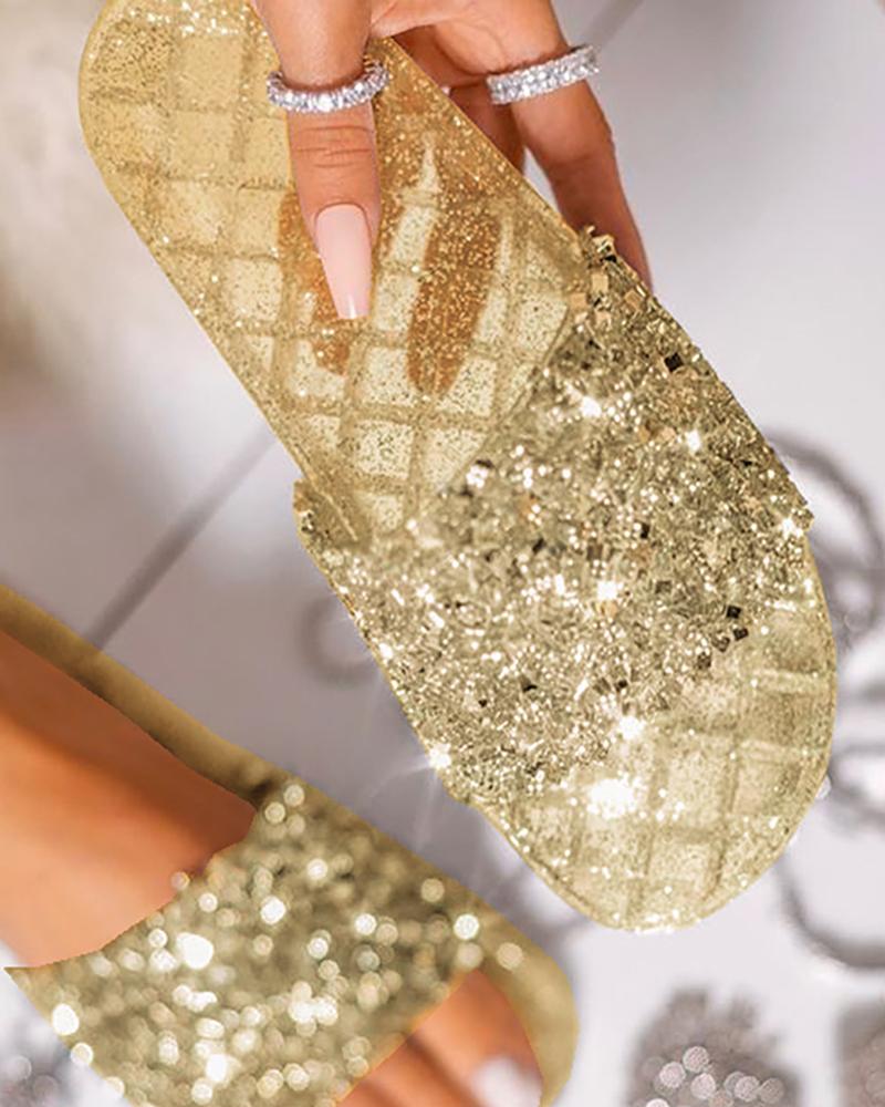 Outlet26 Open Toe Glitter Studded Flat Sandals gold