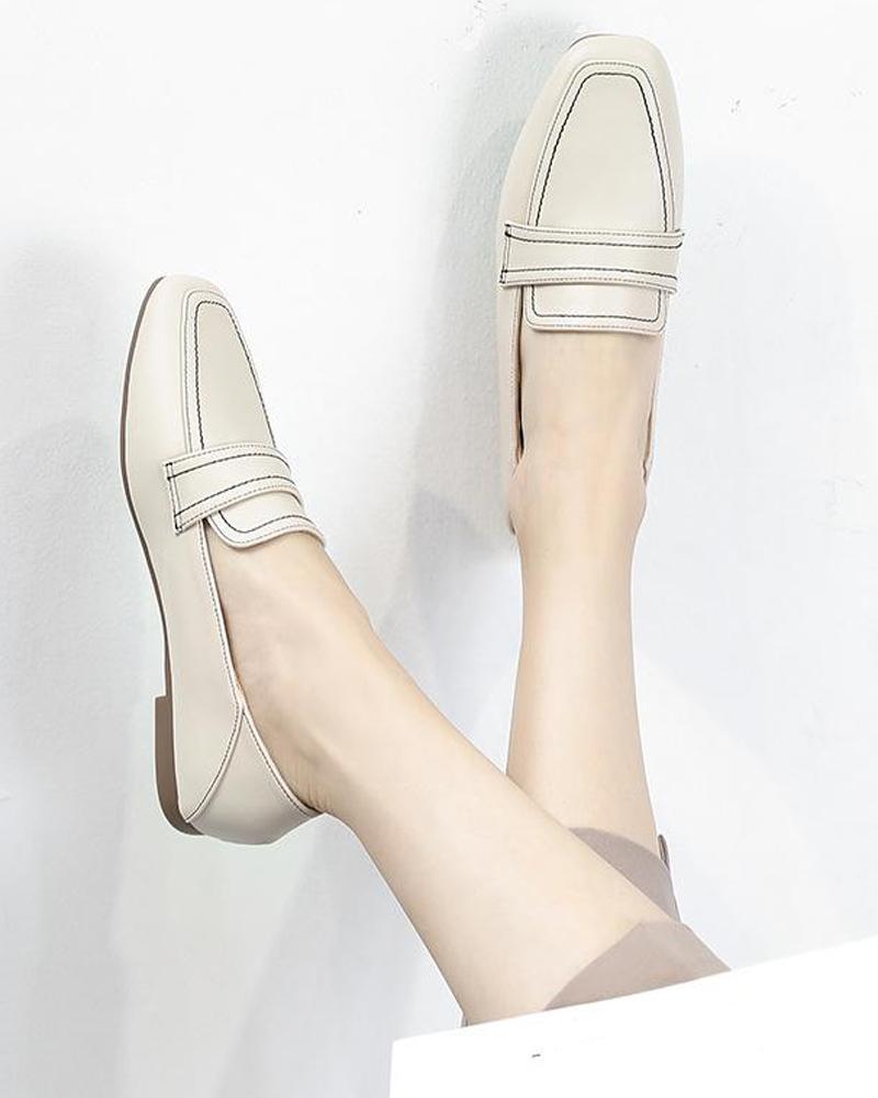 Outlet26 Leather Square Toe Loafers Apricot