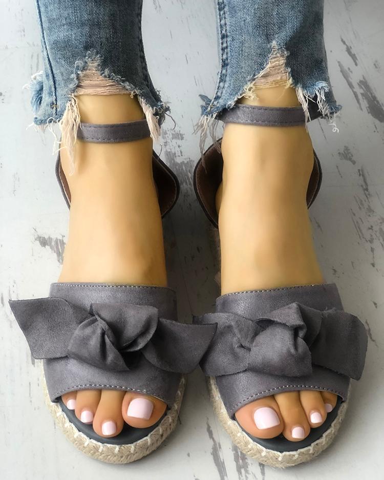 Bowknot Embellished Espadrille Flat Sandals