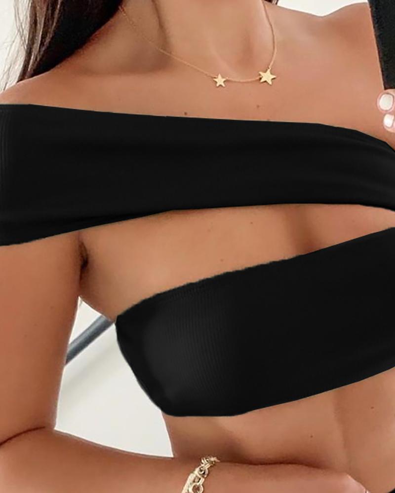 One Shoulder Cut Out Bikini Sets