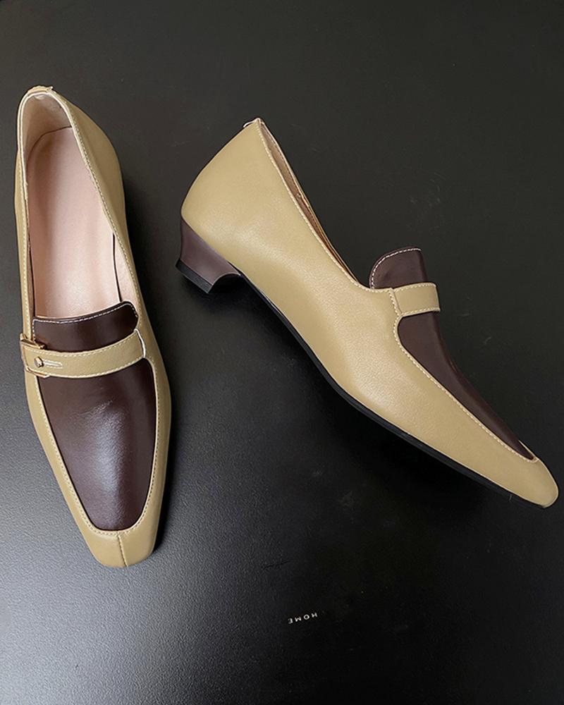 Contrast Color Square Toe Loafers