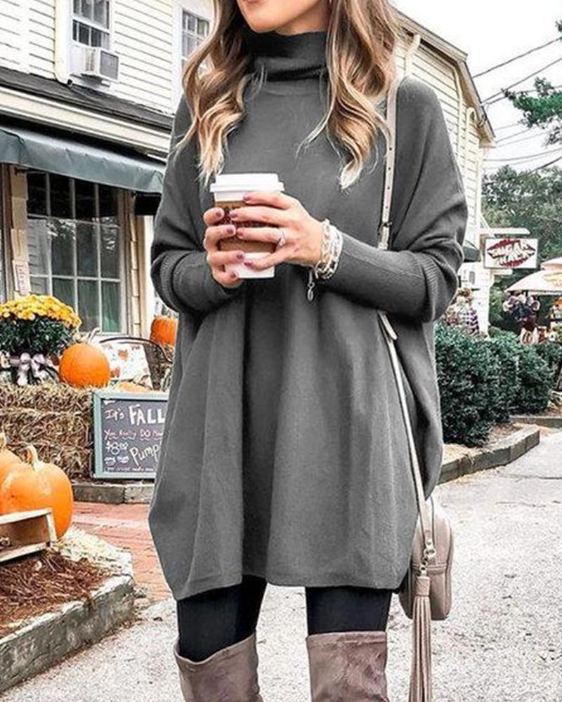Outlet26 Mock Neck Long Tunic Sweater gray