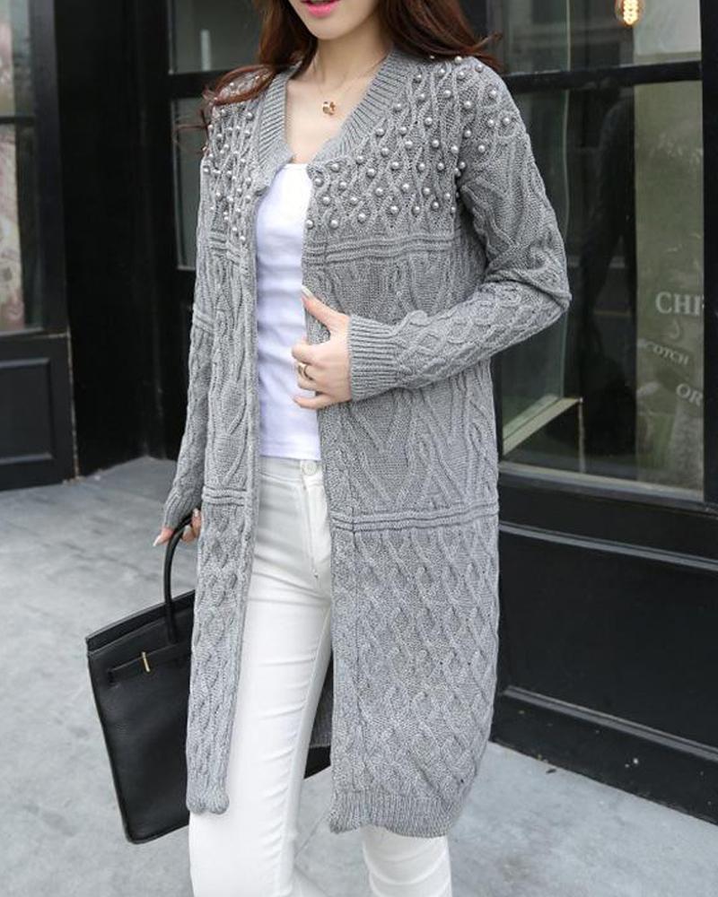 Solid Open Front Studded Cardigan