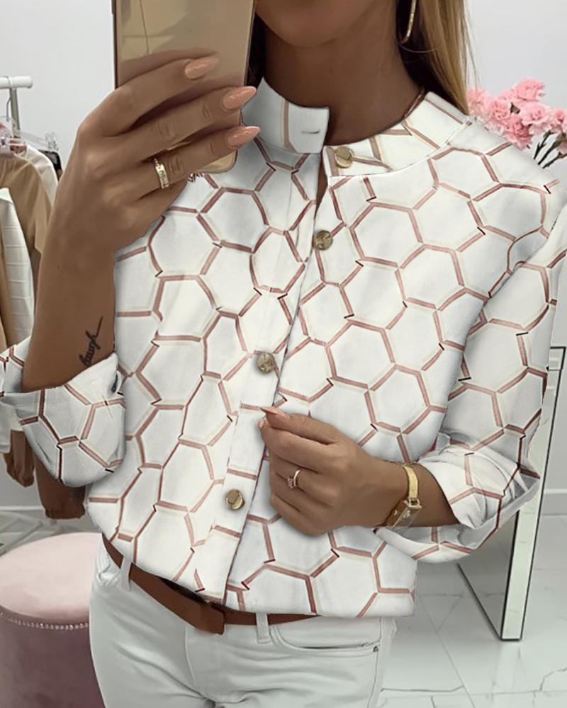 Print Long Sleeve Buttoned Casual Shirt