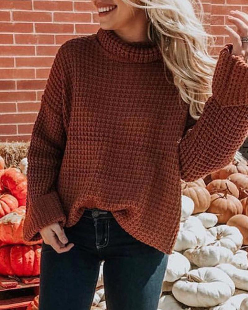 High Neck Oversized Loose-Knitted Sweater