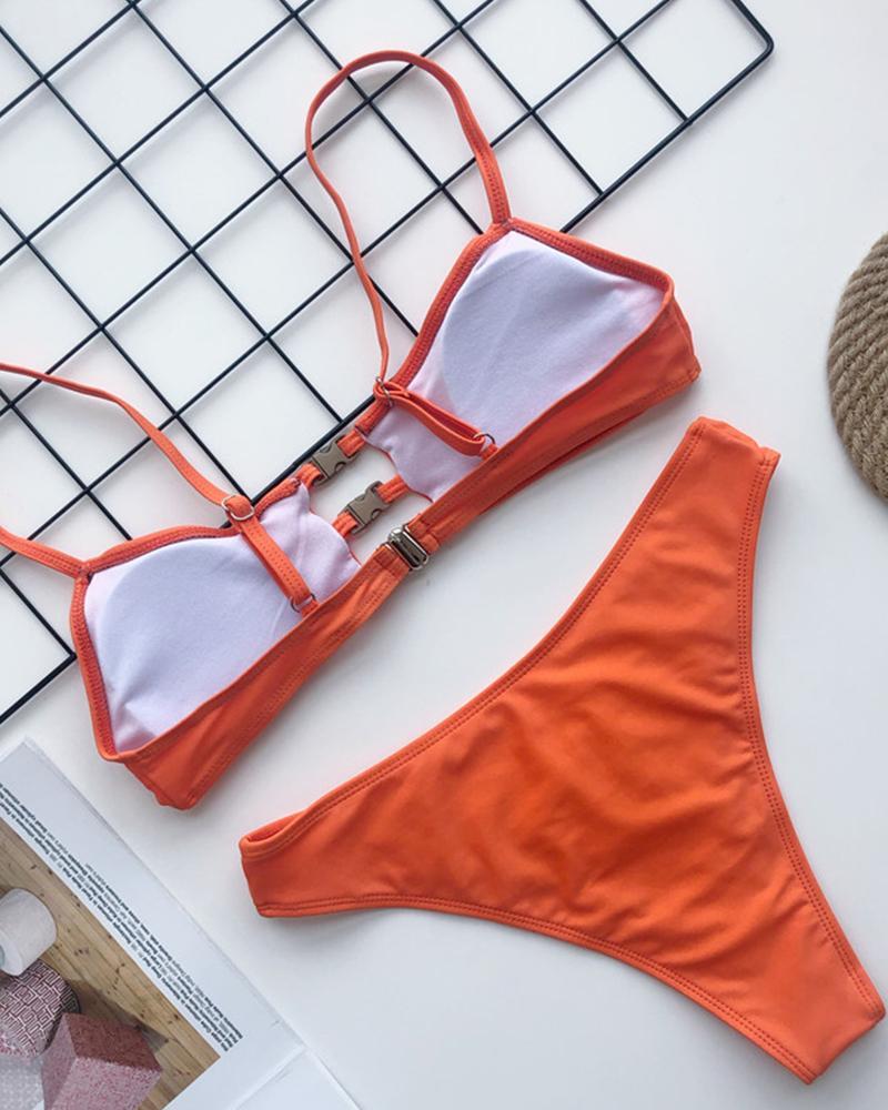 Solid Buckle-Up Bikini Set