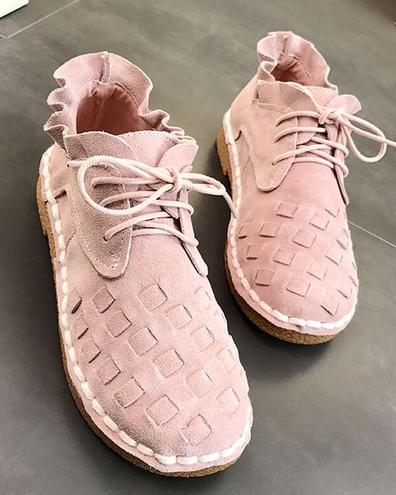 Outlet26 Ruffle Trim Lace-Up Sneakers pink