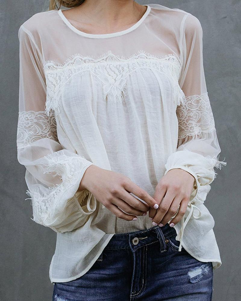 Lace Detail Mesh Insert Top