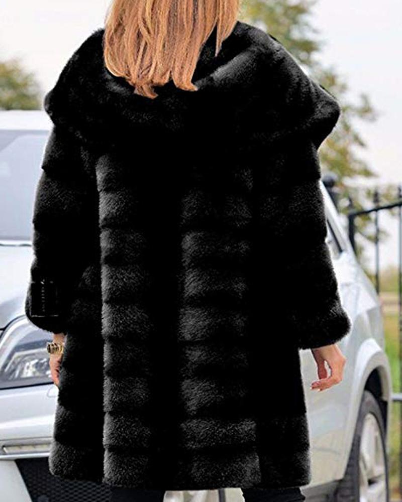 Hooded Bubble Faux Fur Coat
