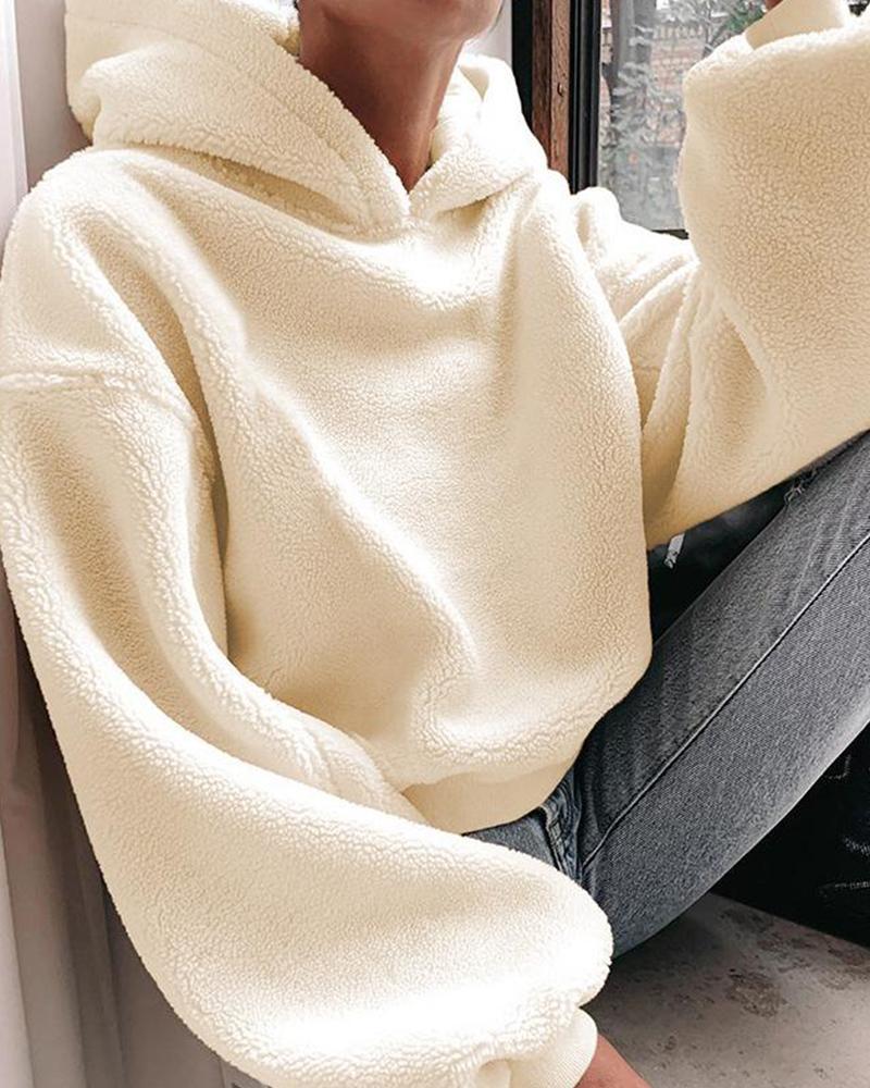 Solid Fleece Long Sleeve Hoodie