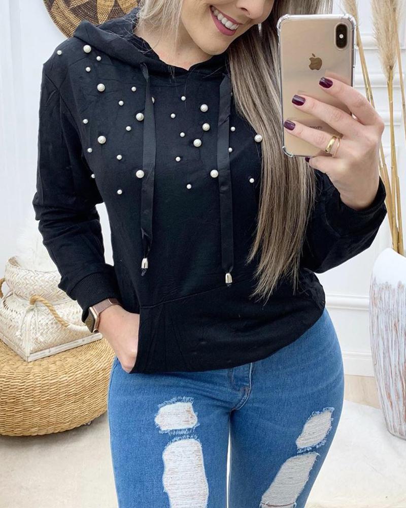 Solid Drawstring Studded Hoodie