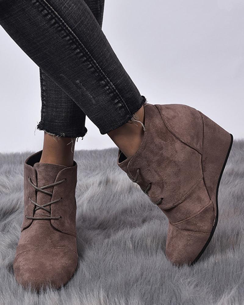 Faux Leather Lace-Up Wedge Boots