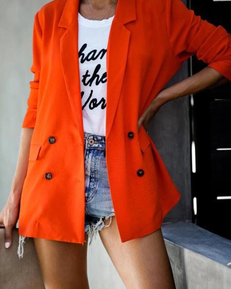 Notched Collar Double-breasted Blazer