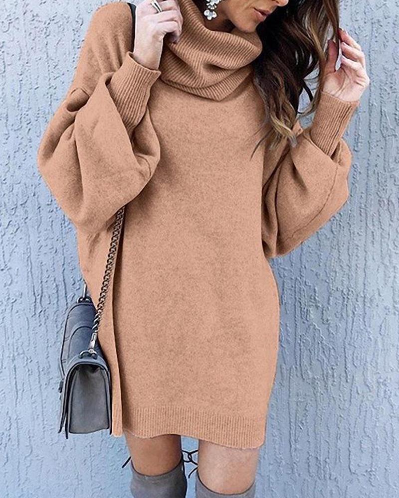 Solid High Neck Sweater Dress