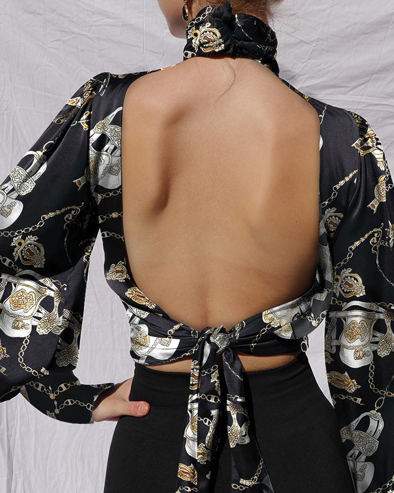 Chain Print Open Back Top