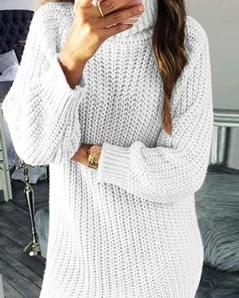 High Neck Ribbed Knit Sweater