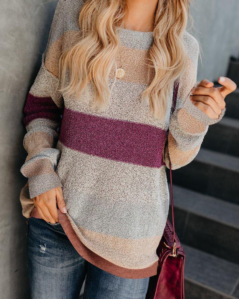 Outlet26 Colorblocks Long Sleeve Knit Sweater MultiStyle
