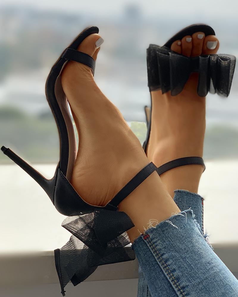 Mesh Bowknot Design Thin Heeled Sandals