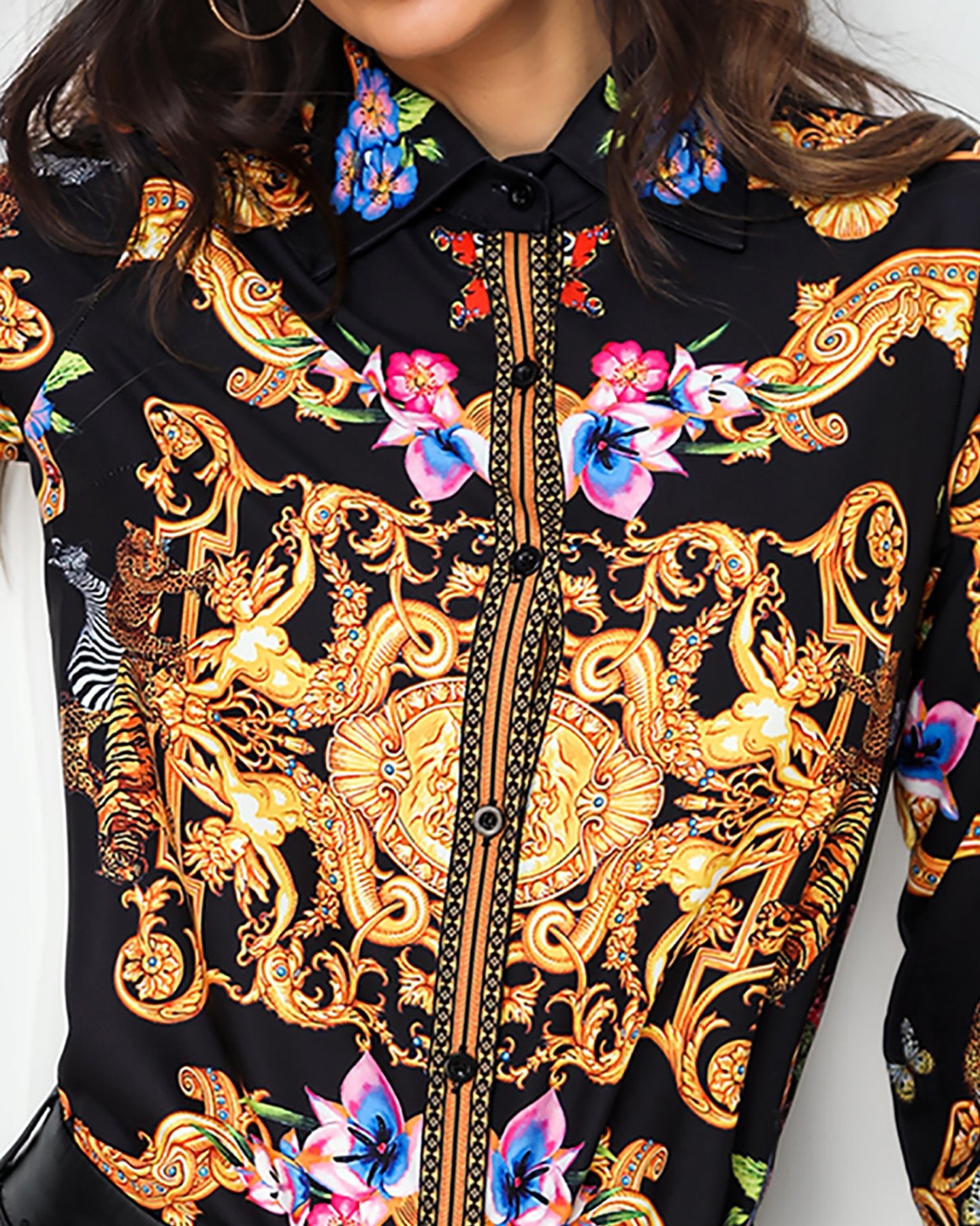 Baroque Print Slit Fit Button Shirt